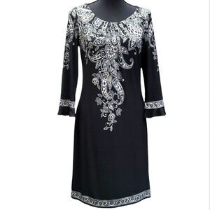 Maggy L Black Stretch Dress w/ White Floral Design